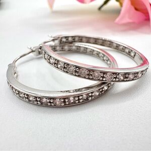 925 Sterling Silver CZ Front Back Hoop Earrings Acid Tested Signed 1 1/4” 7.36 g